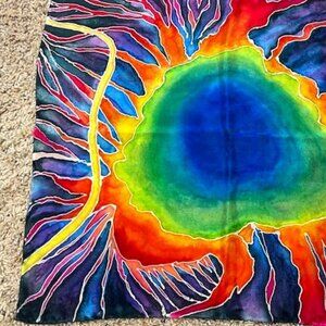 SALE: Original Hand Painted Habotai Silk Scarf - 22" x 22" "Grand Prismatic 2"